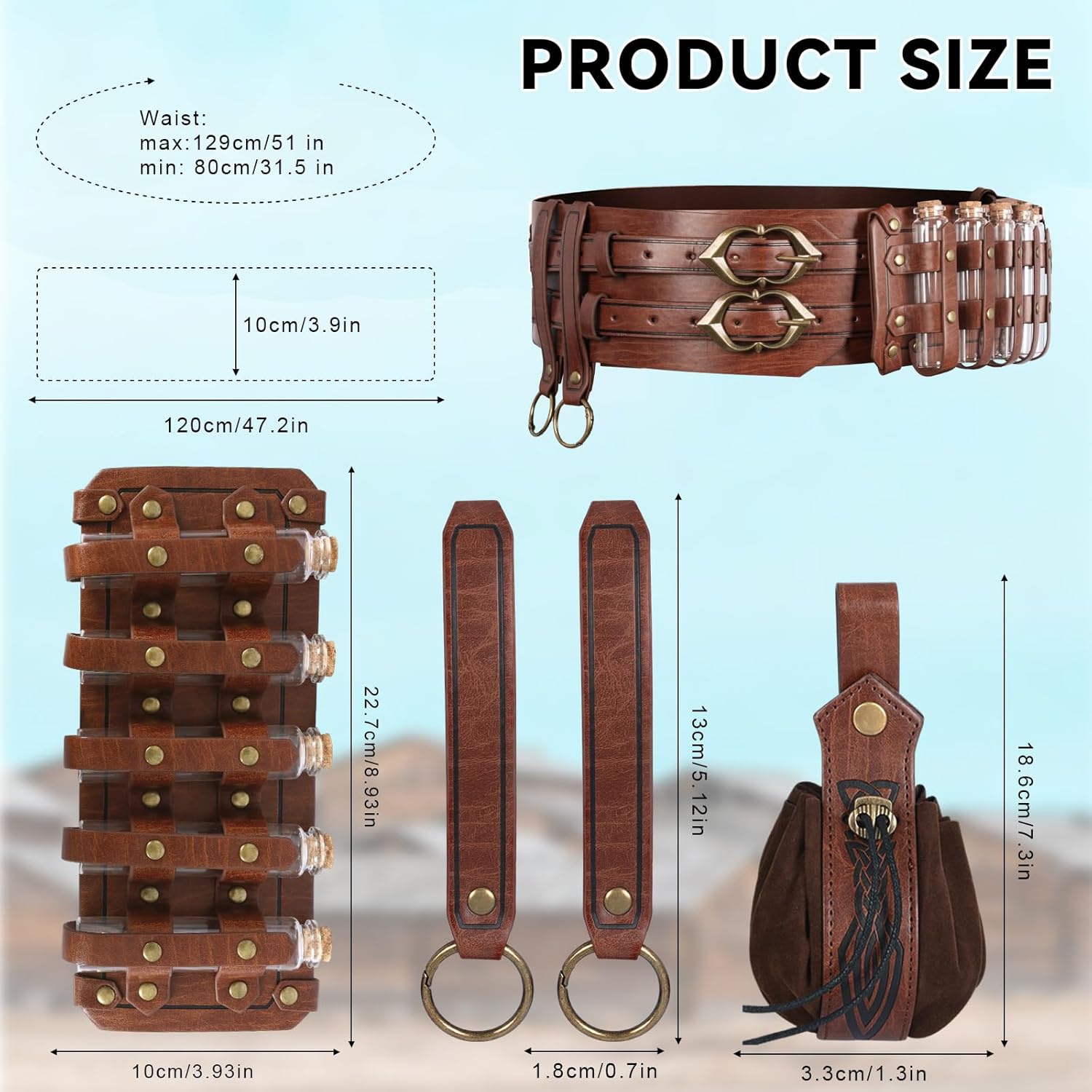 Medieval Viking Wide Belt - Renaissance Faux Leather Pirate Belt Pouch for Men & Women LARP, Halloween, Cosplay Party - Image 3