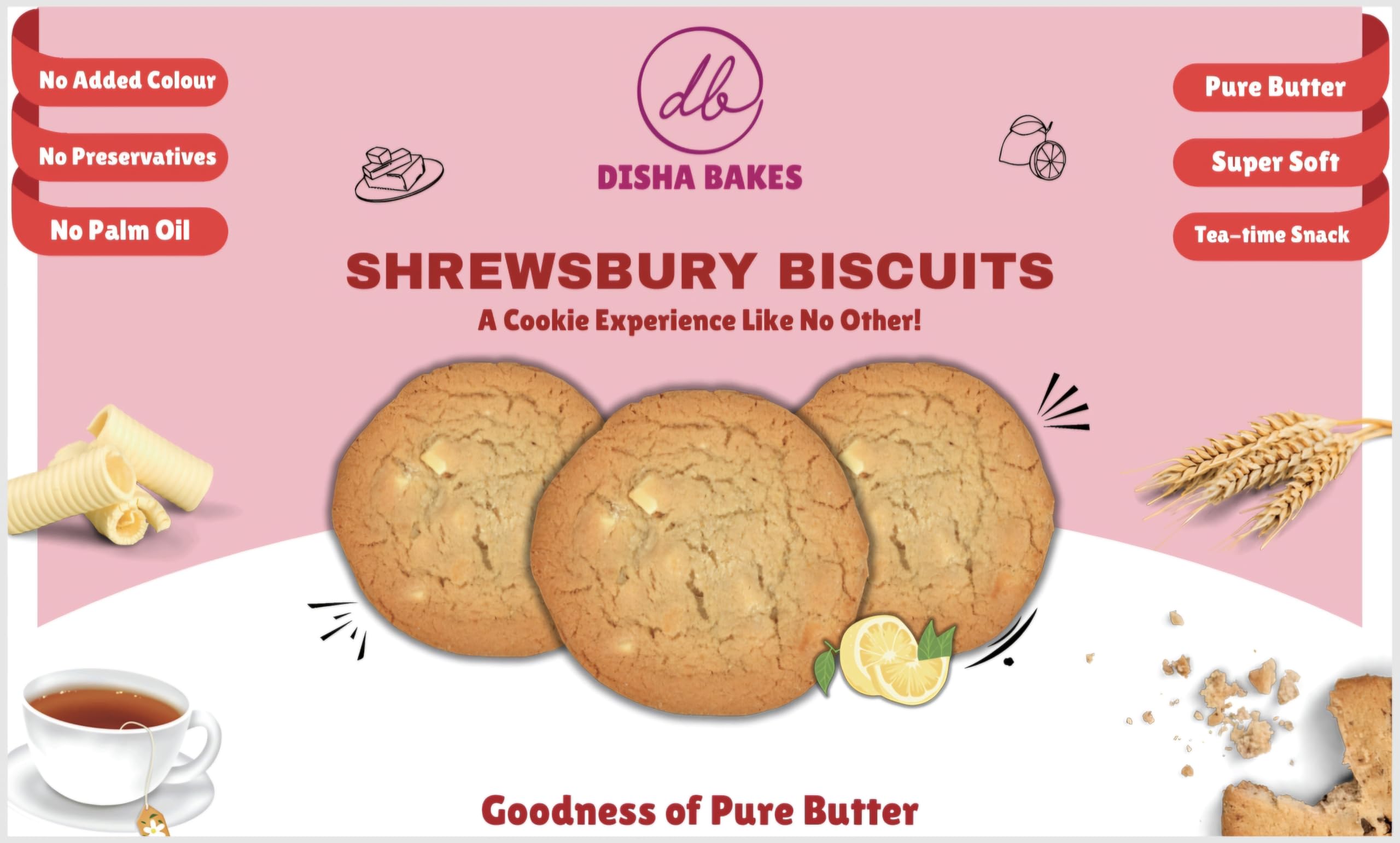 Disha Bakes Shrewsbury Biscuits, Pure Butter, Super Soft Tea-time Snack, 250g-image-2