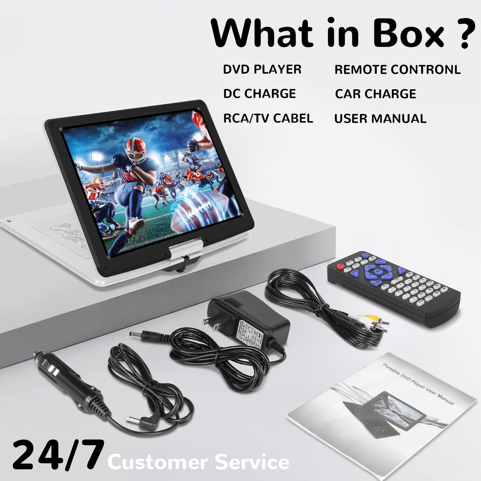 Lettore DVD portatile da 18 pollici con grande schermo HD da 15,6 pollici, 6 ore di riproduzione, lettore DVD portatile con doppio altoparlante, ultima memoria, supporto SYNC TV/USB/SD Card