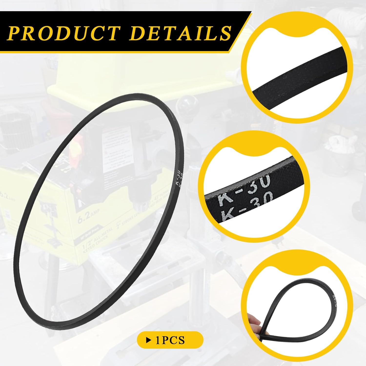 089140314045 Replacement Belt, V-Belt K30 Fits DP103L Ridgid, Replacement Belt Ryobi Tool Belt, 1-Pack