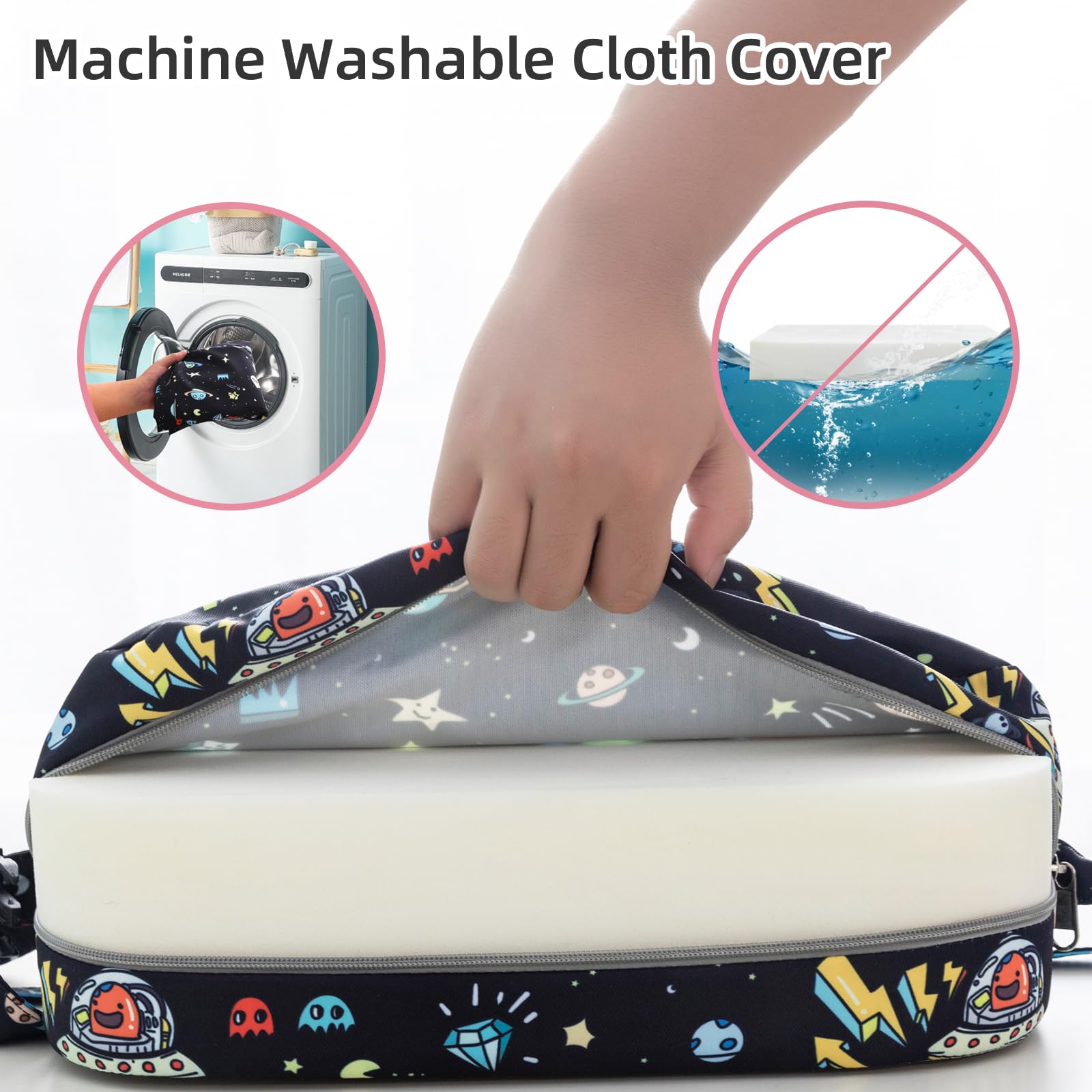 Siège rehausseur portable pour table de salle à manger, siège rehausseur portable pour enfants avec boucles de sécurité, coussin rehausseur portable avec fond antidérapant – Noir