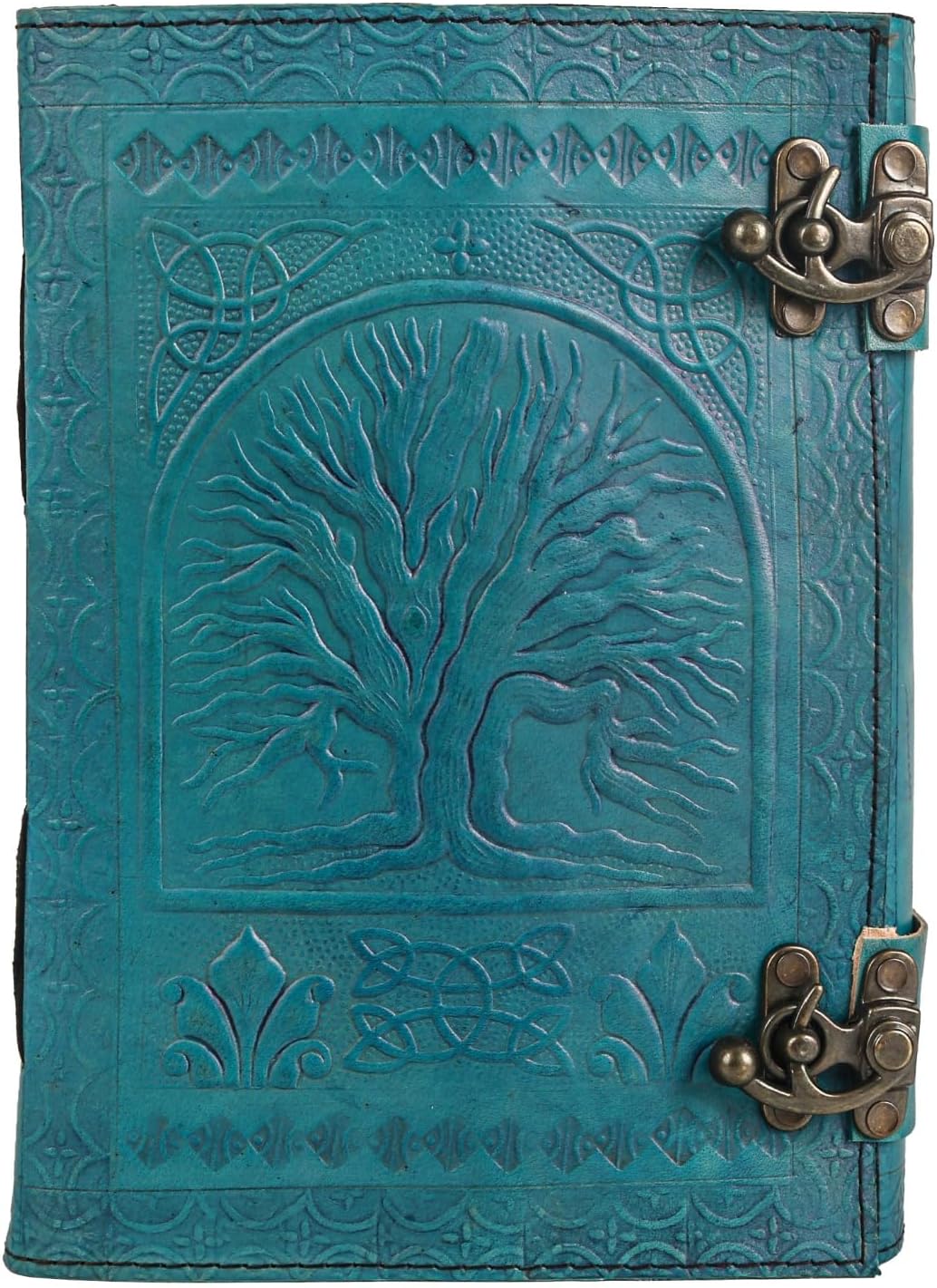 600 Pages Handmade Large Leather Journal Diary Embossed Tree of Life Book Of Shadows Notebook Writing Seven Chakra Grimoire Sketchbook 7 x 10 Leather Bound (Ocean Blue)