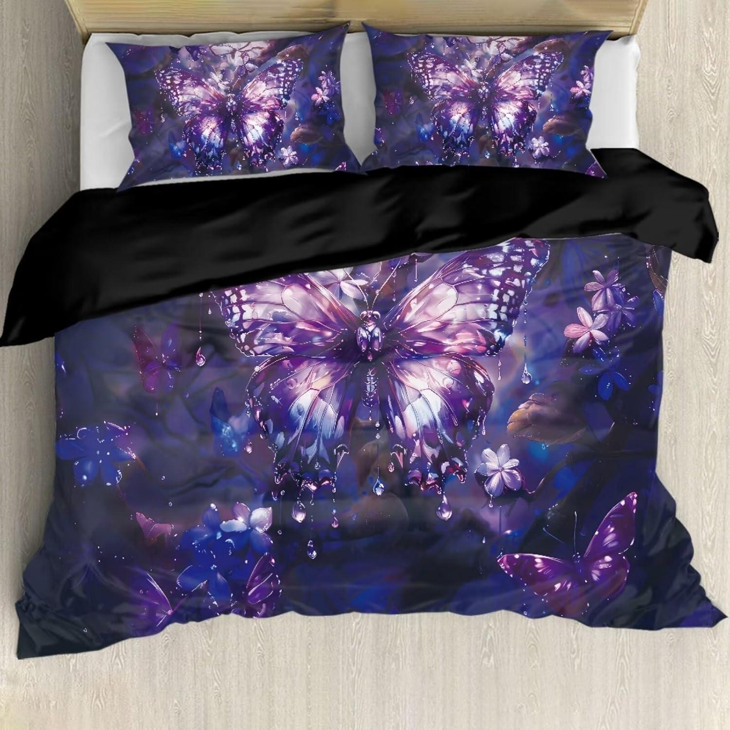 Bling Purple Butterfly Design Comforter Cover for Kids Teen Bedspread Cover Duvet Cover, King Size