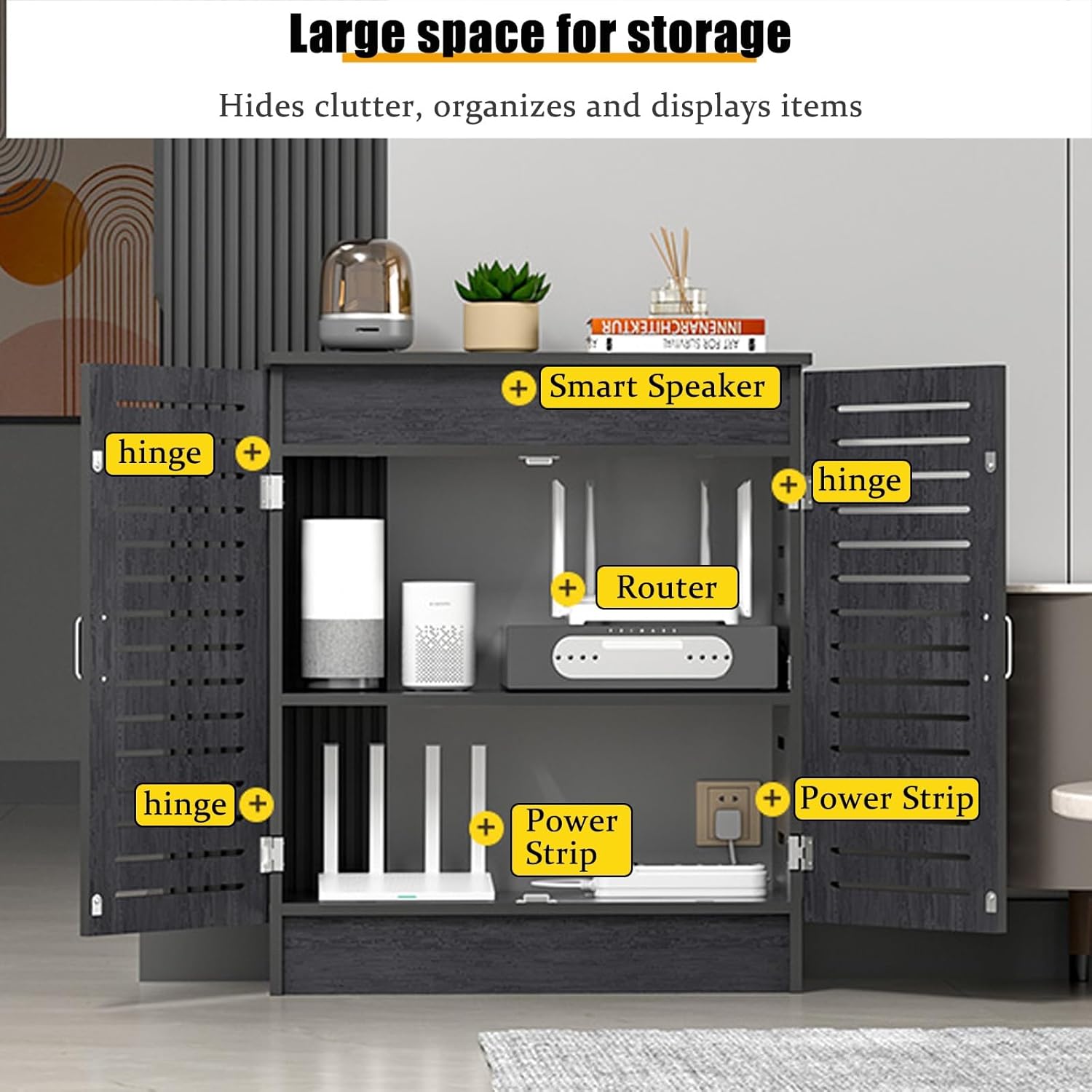WiFi Router Storage Cabinet WiFi Router Hidden Box Openwork Slat Design Adjustable Shelves and Pre-drilled Cable Holes Sturdy and Durable Easy to Install(White,50x80x30cm)