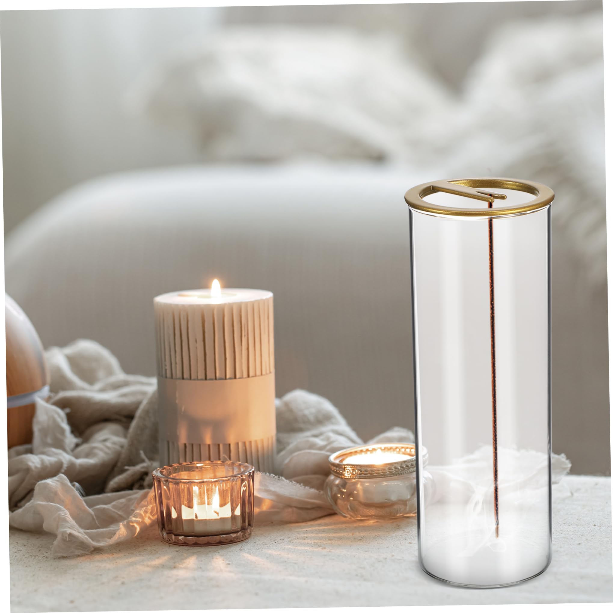 Amosfun Porta Incenso Capovolto per Bastoncini Raccogli Cenere in Vetro e Supporto in Carbonio, Anti-cenere e Stabile, Kit 2 Pezzi per Casa, Yoga e Spa