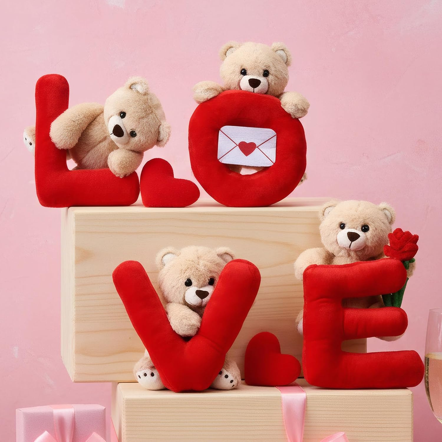 Jenaai 4 Pcs Valentine Teddy Bear Gifts 10" Stuffed Love Teddy Bear Plush Table Decoration, Romantic Stuffed Animals Cute Plush Gift for Girlfriend Couples, Valentine Galentines Wedding Party Decor