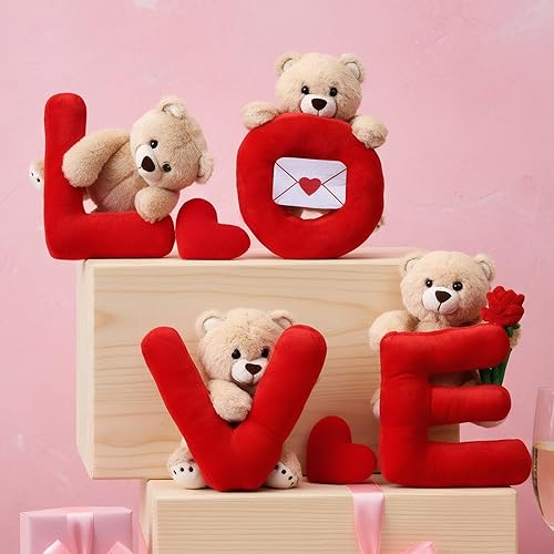 Miniatura 7 de Jenaai 4 piezas de osito de peluche de San Valentín de 10 pulgadas con corazón, rosa y sobre, animales de peluche románticos, regalo para novias,