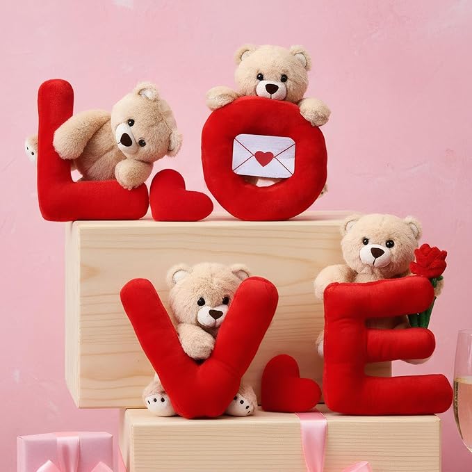 Jenaai 4 Osos de Peluche Valentín 25 cm Decoración Mesa miniatura 7