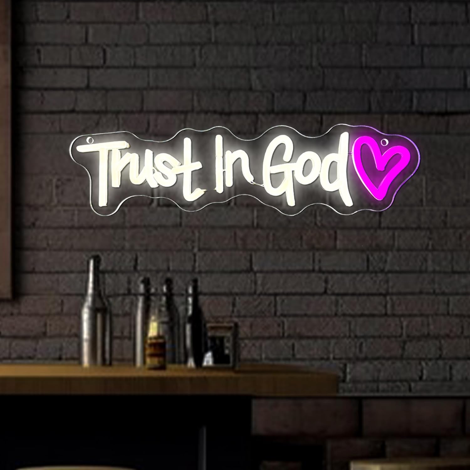 Symone Trust In God Neon Sign, USB Powered Dimmable Spiritual Decor Faith Hope Love Sign LED Neon Light, for Faith Religious Church Prayer Room Living Room Room(15.7 * 3.9 In) White+Pink
