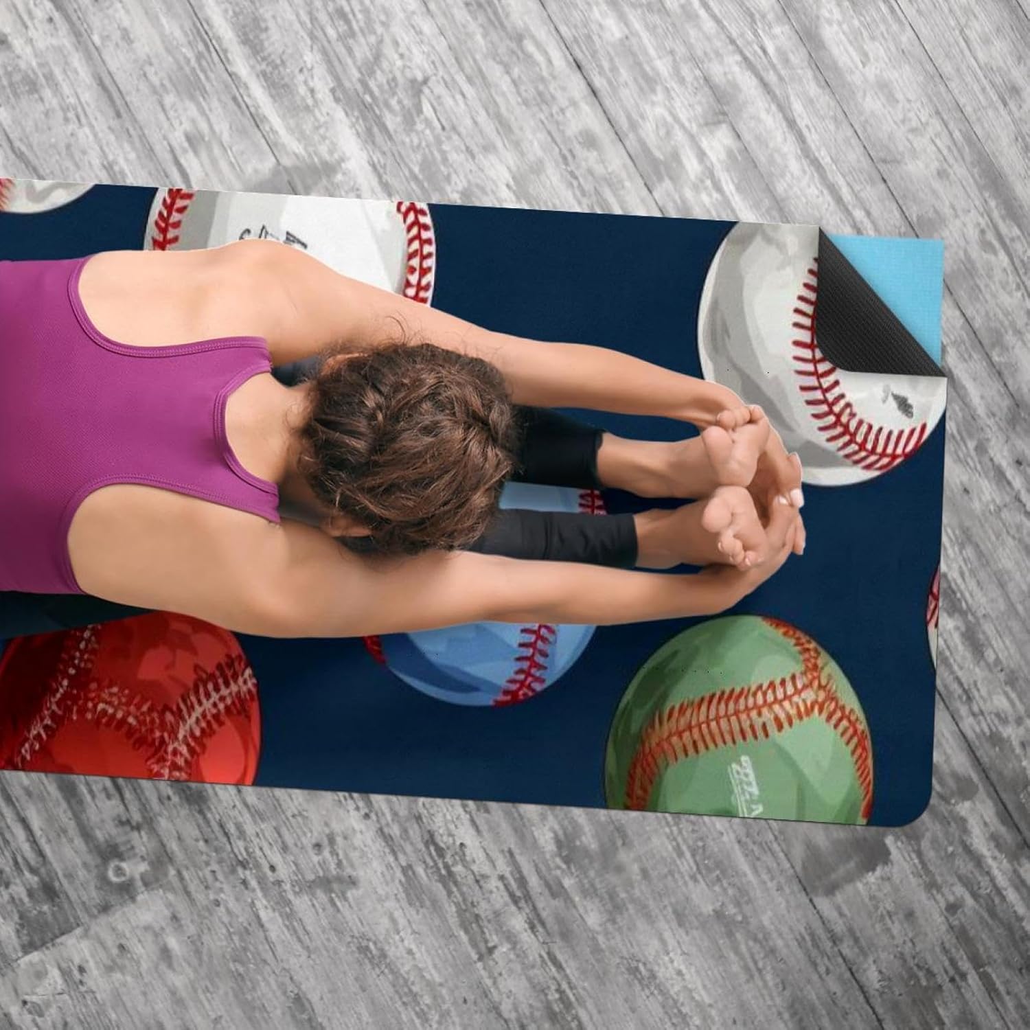 Yoga Towel, Baseball Pattern Non Slip Sweat Absorbent Hot Yoga Mat Towel for Hot Yoga, Pilates and Fitness - 72.8" x 26.8"