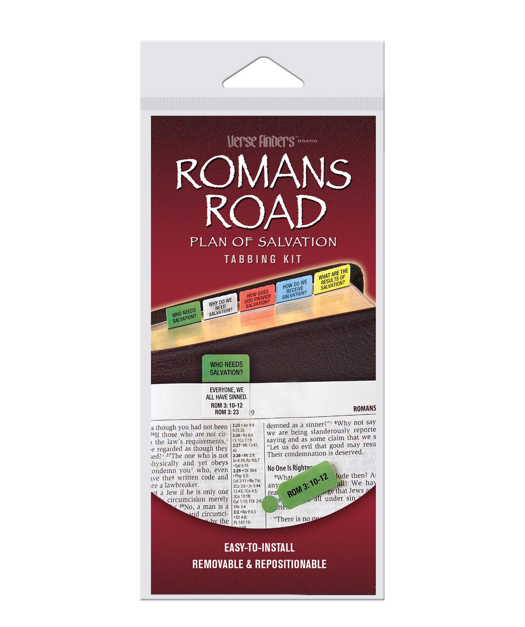 G.T. Luscombe Company, Inc. Romans Road Verse Finder Bible Tabs with Removable Verse Markers for Specific Scriptures | Guides You Through Gods Plan of Salvation | Color Coded and Easy to Install