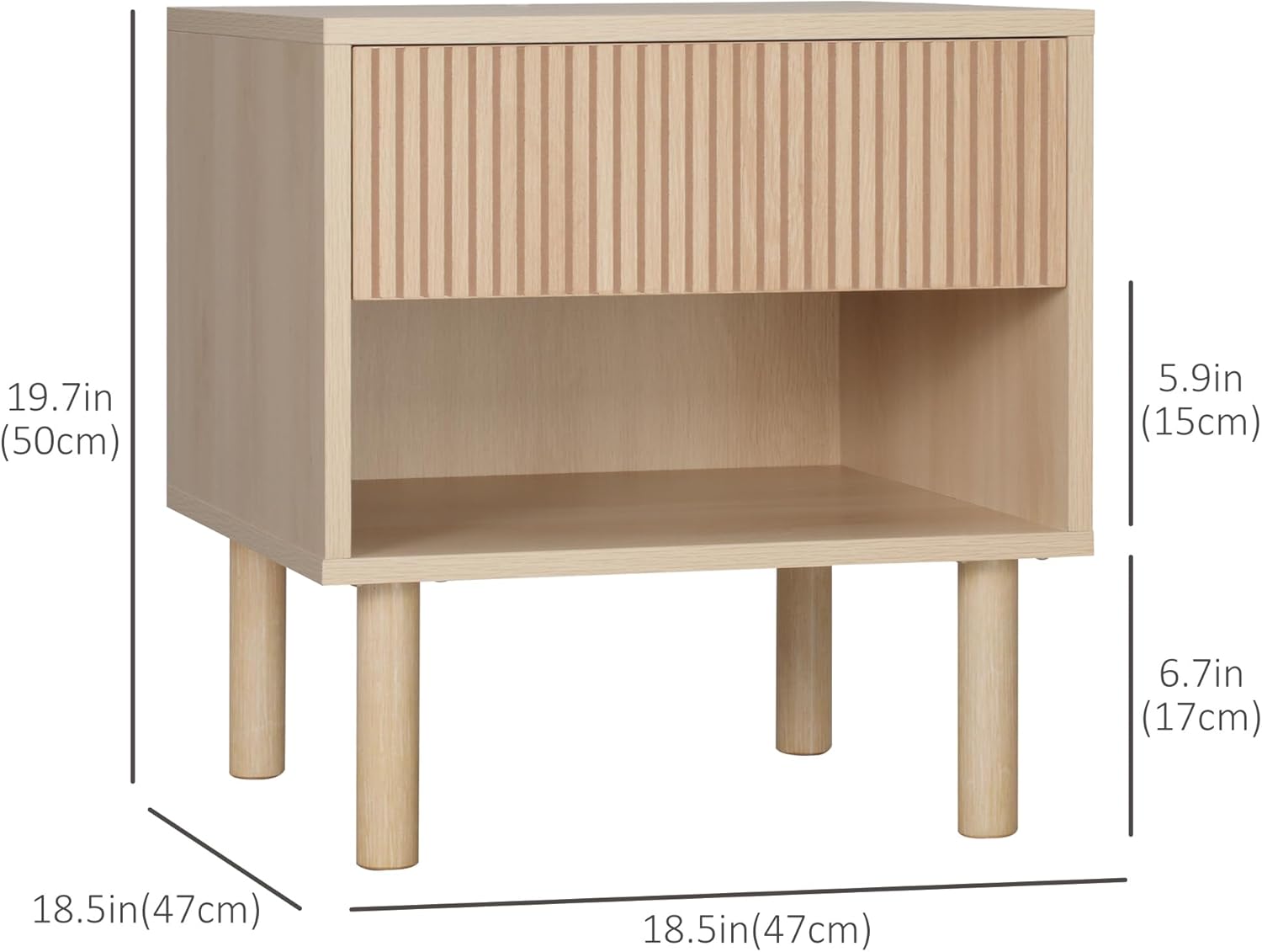 Diagram showing the dimensions of the HOMCOM Modern Nightstand.