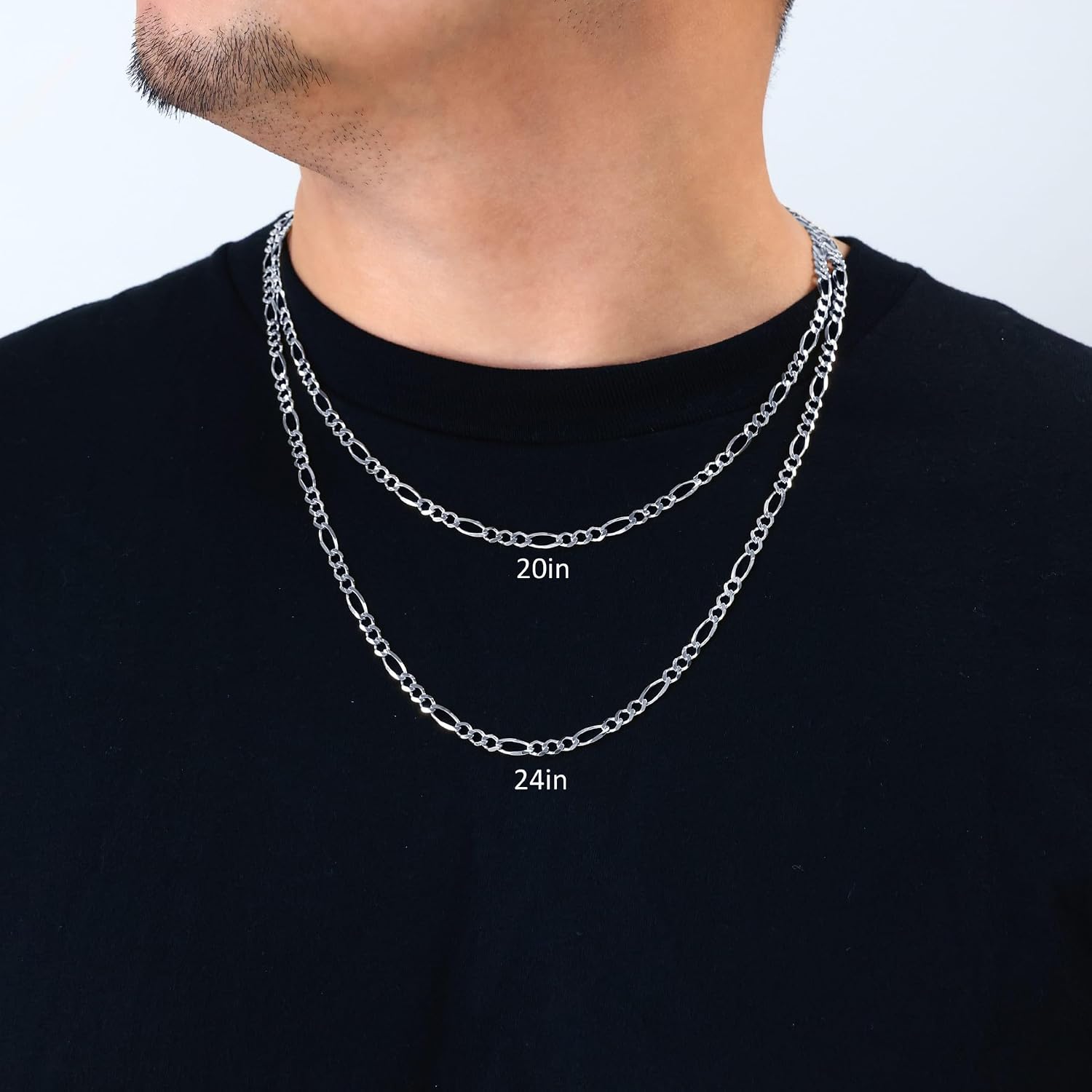 Nuragold 10k Real White Gold Solid Figaro Link 4.5mm Chain Necklace (18"-30") Italian Jewelry for Men