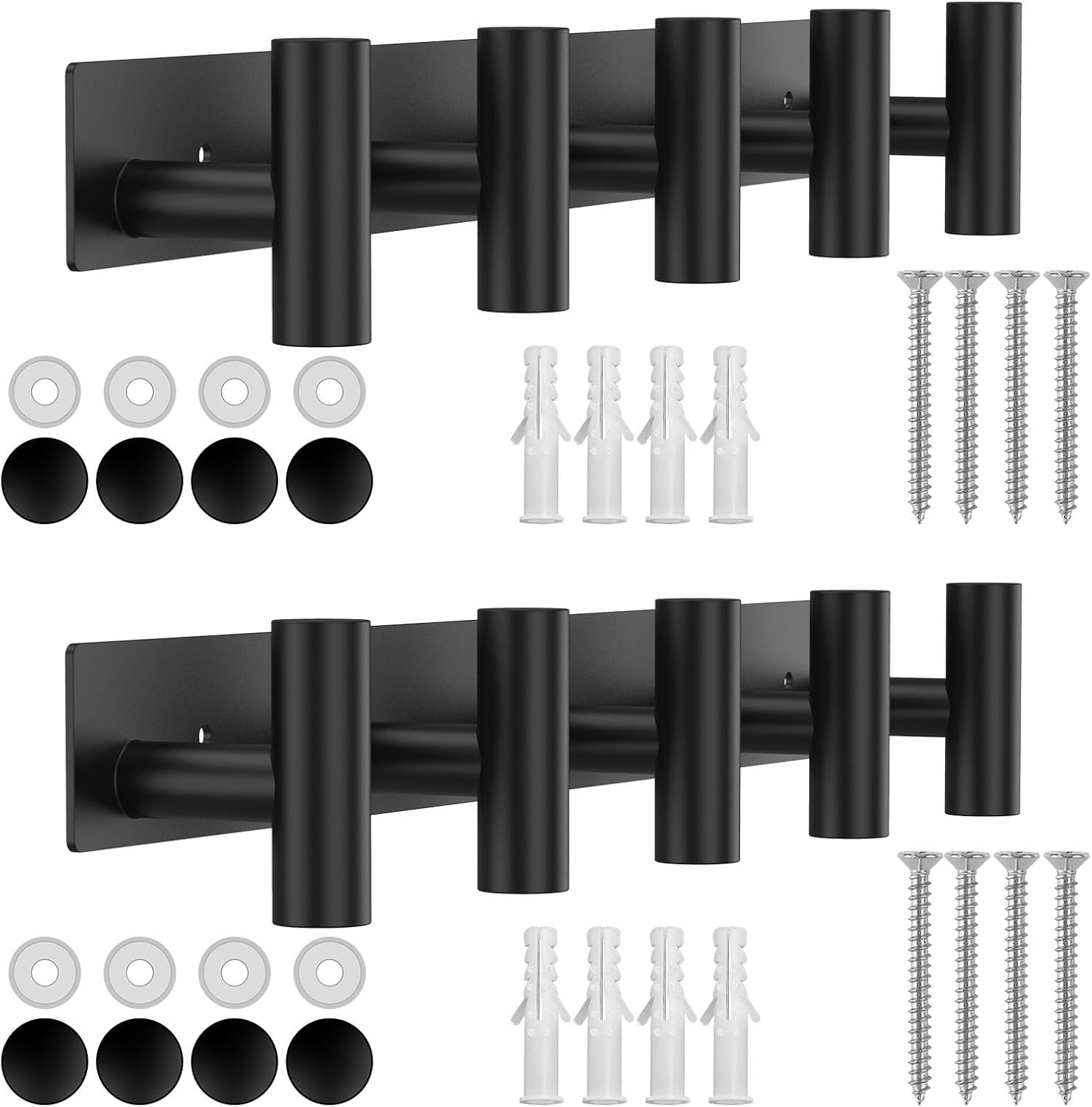 2 Pack Wall Mounted Coat Rack with 5 Hooks,Black Stainless Steel Heavy Duty Wall Hooks, Rustproof Wall Coat Hanger for Coats Hats Towels Bags Keys Bathroom Kitchen Entryway Office