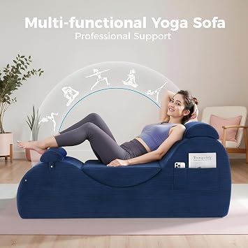 Yoga Chairs for Adults, Ergonomic Chaise Lounge Chair Indoor with Side Pocket, Lumbar Pillow, Ottoman, Yoga Chair Perfect for Stretching, Relaxation, Exercise, Used in Bedroom, Living Room(Blue)