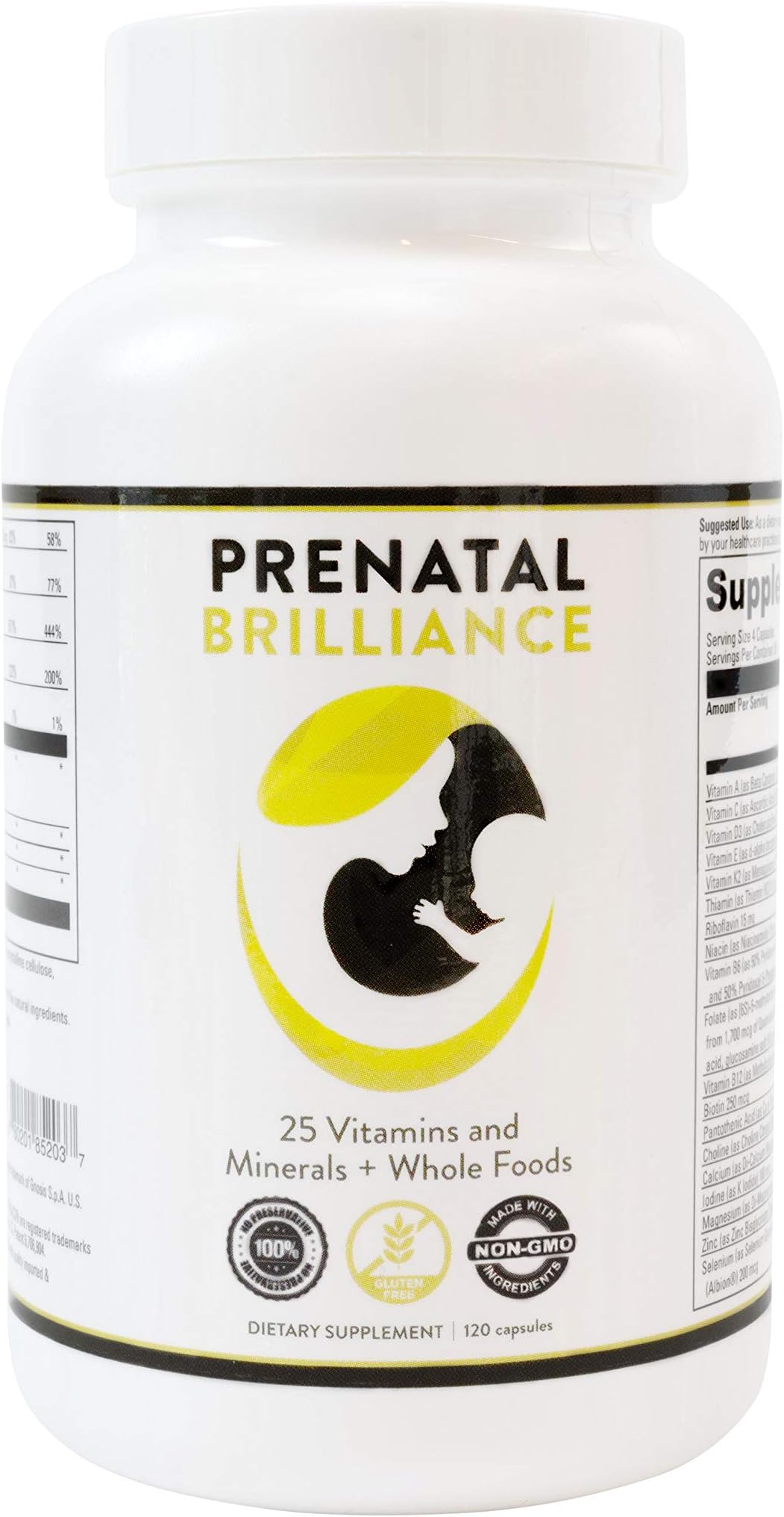 Folate Prenatal Vitamins for Women, Non-GMO Whole Food Daily Pregnancy Multivitamins with Methyl Folate, B Complex, Biotin, D3 and Calcium Prenatal Brilliance- (120 ct)