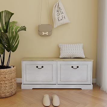 41.33" W Farmhouse Shoe Cabinet for Entryway with 2 Flip Drawers, Narrow Shoe Storage Organizer with Top Display Shelf, Adjustable Shelves, Shoe Rack for Hallway, Closet, 2 Drawers