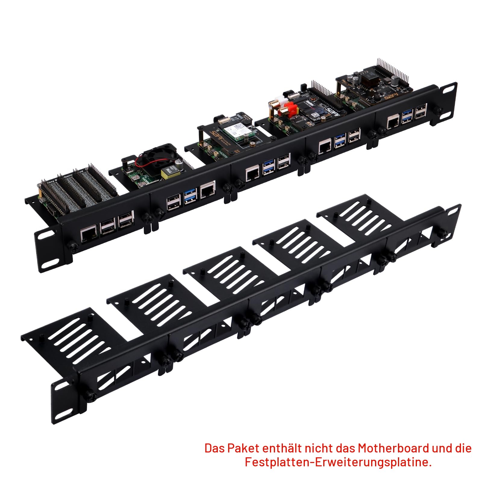 GeeekPi 19 Zoll 1U Rackmount für Raspberry Pi 5/4B/3B+/3B, mit abnehmbaren Fronthalterungen, kompatibel mit 19 Zoll Serverschränken