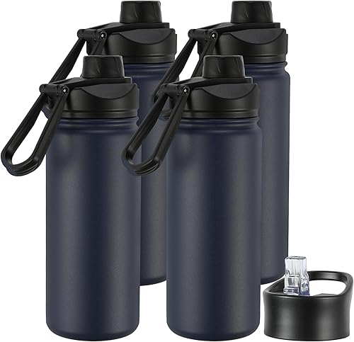 Miniatura 64 de VEGOND Botella de agua aislada de 32 onzas, botellas de agua metálicas de acero inoxidable a granel con tapa de popote a prueba de fugas y tapa de