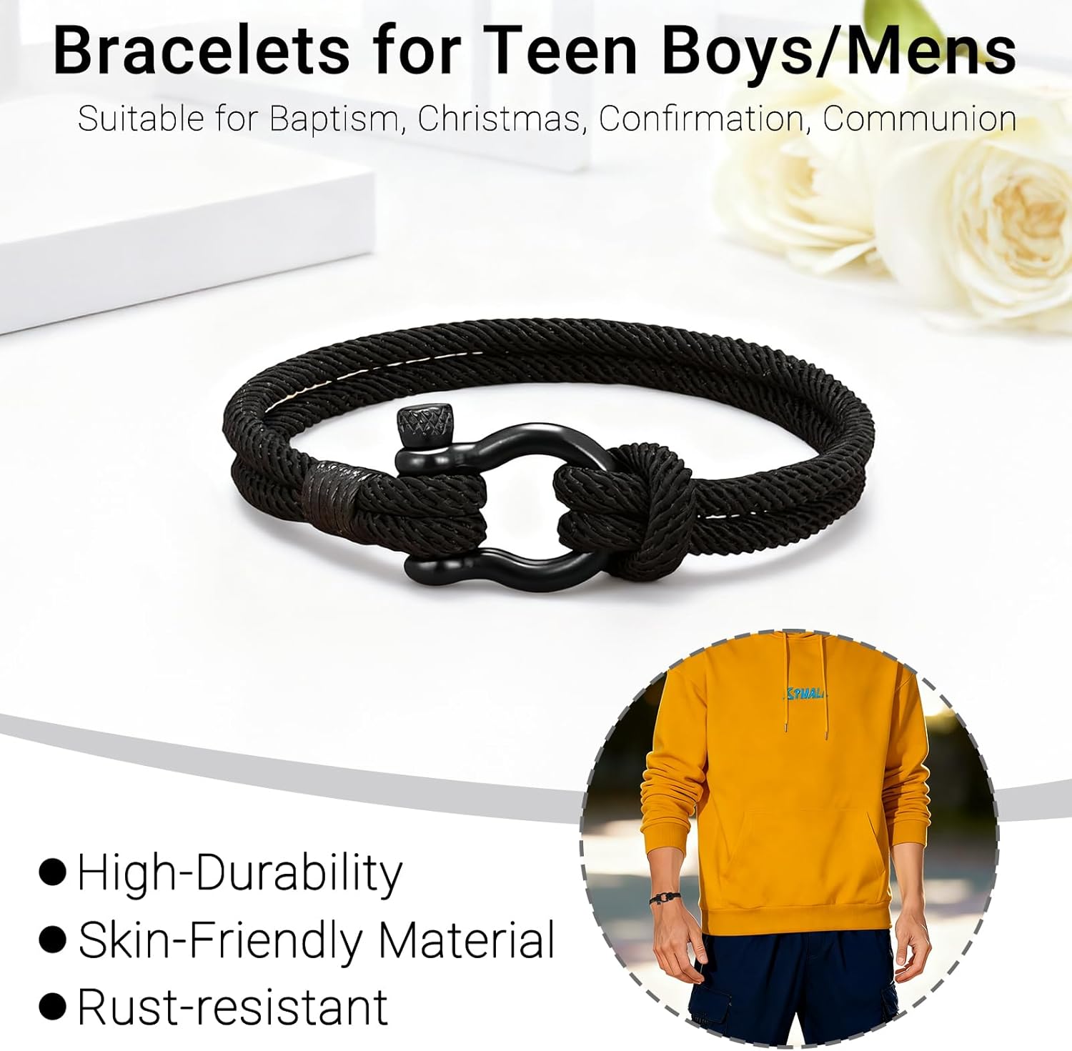 First Day of Kindergarten Gift- Boys Bracelets for Teen Son, Grandson, Nephew - Birthday, Christmas, Graduation, Valentine's Day - 8mm Agate Stone with Inspirational Card & Gift Box - Image 2