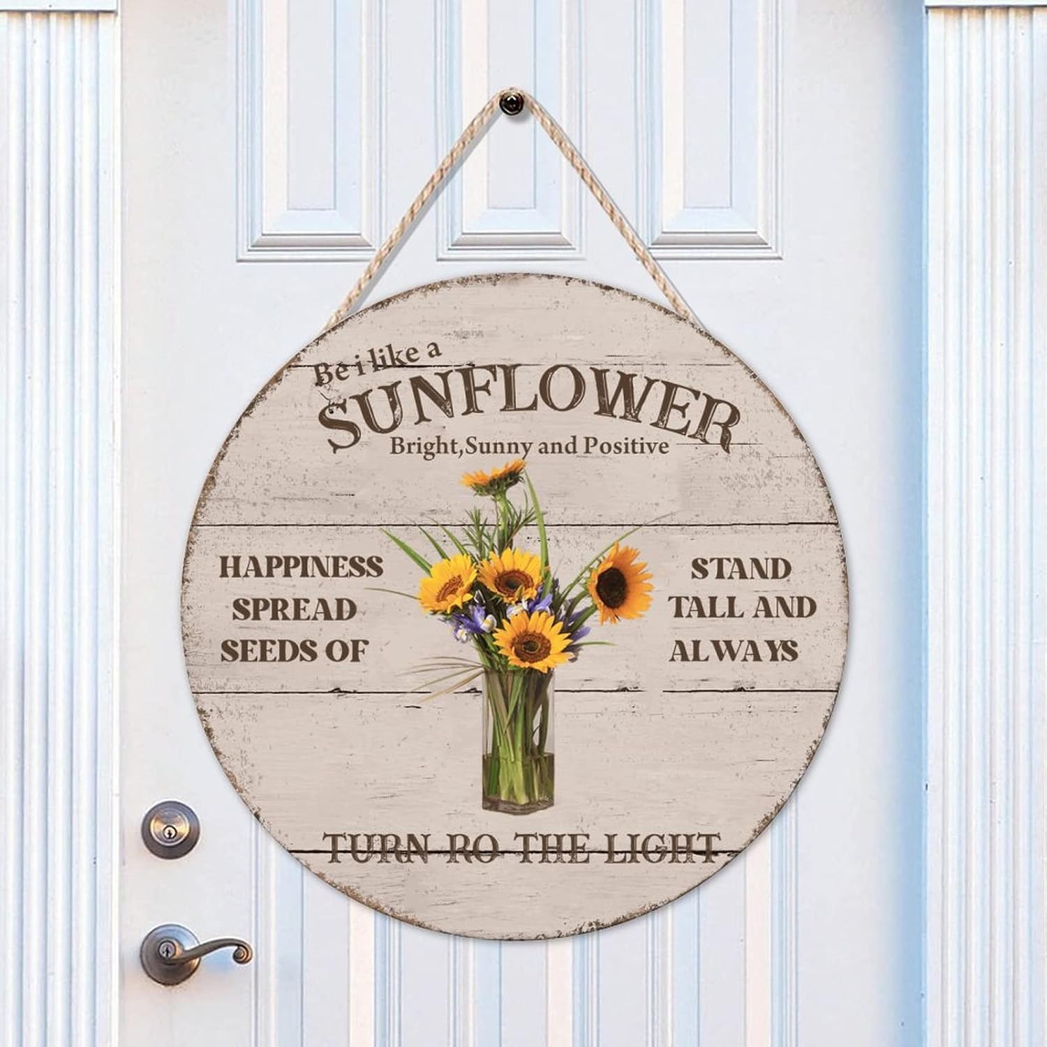 Sunflower Wood Door Sign Flower Front Door Sign 16x16in Happiness Wall Door Hanging Sign for Front Door Farmhouse Porch Housewarming Gifts