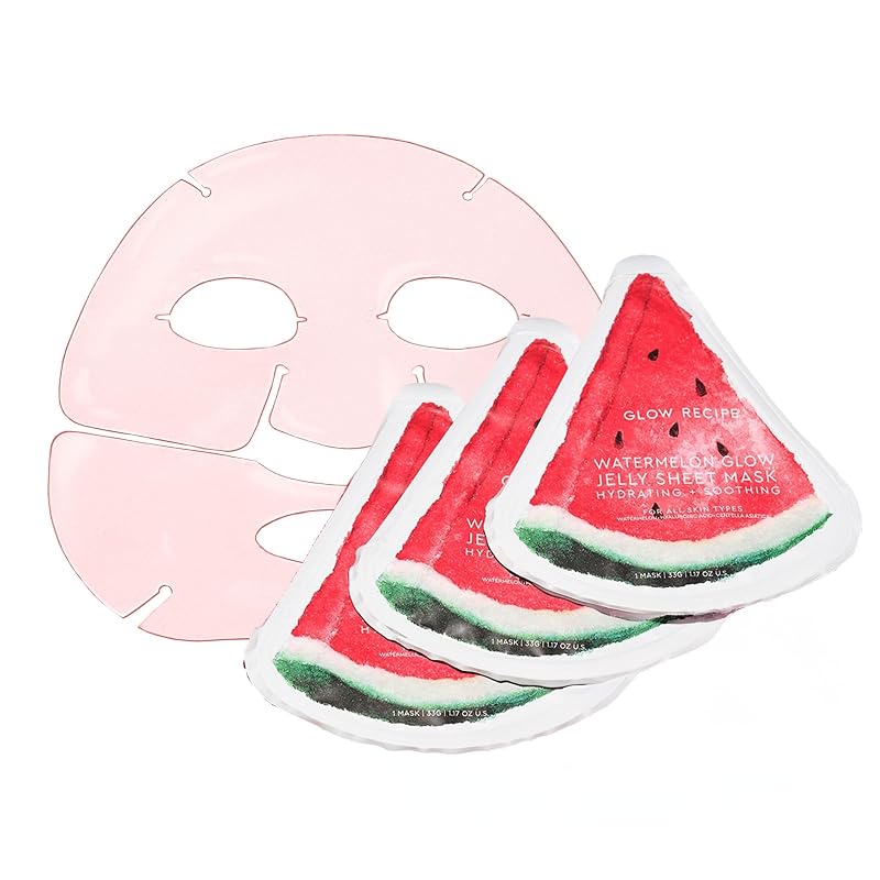 Glow Recipe Watermelon Glow Jelly Máscara Facial de Hidrogel com Centella asiatica e Ácido Hialurônico, Pacote com 3