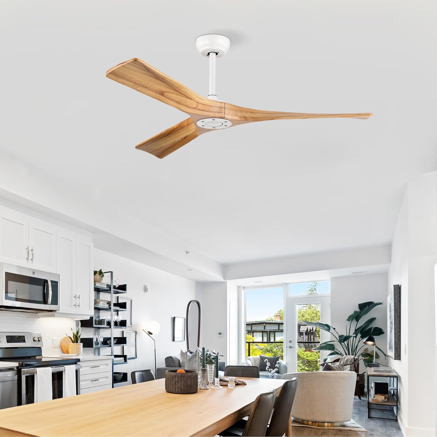 52" Ceiling Fan with Remote Control No Lights,Modern Reversible DC Motor Indoor 3 Blades Ceiling Fans for Patio Bedroom Living Room-Matte White
