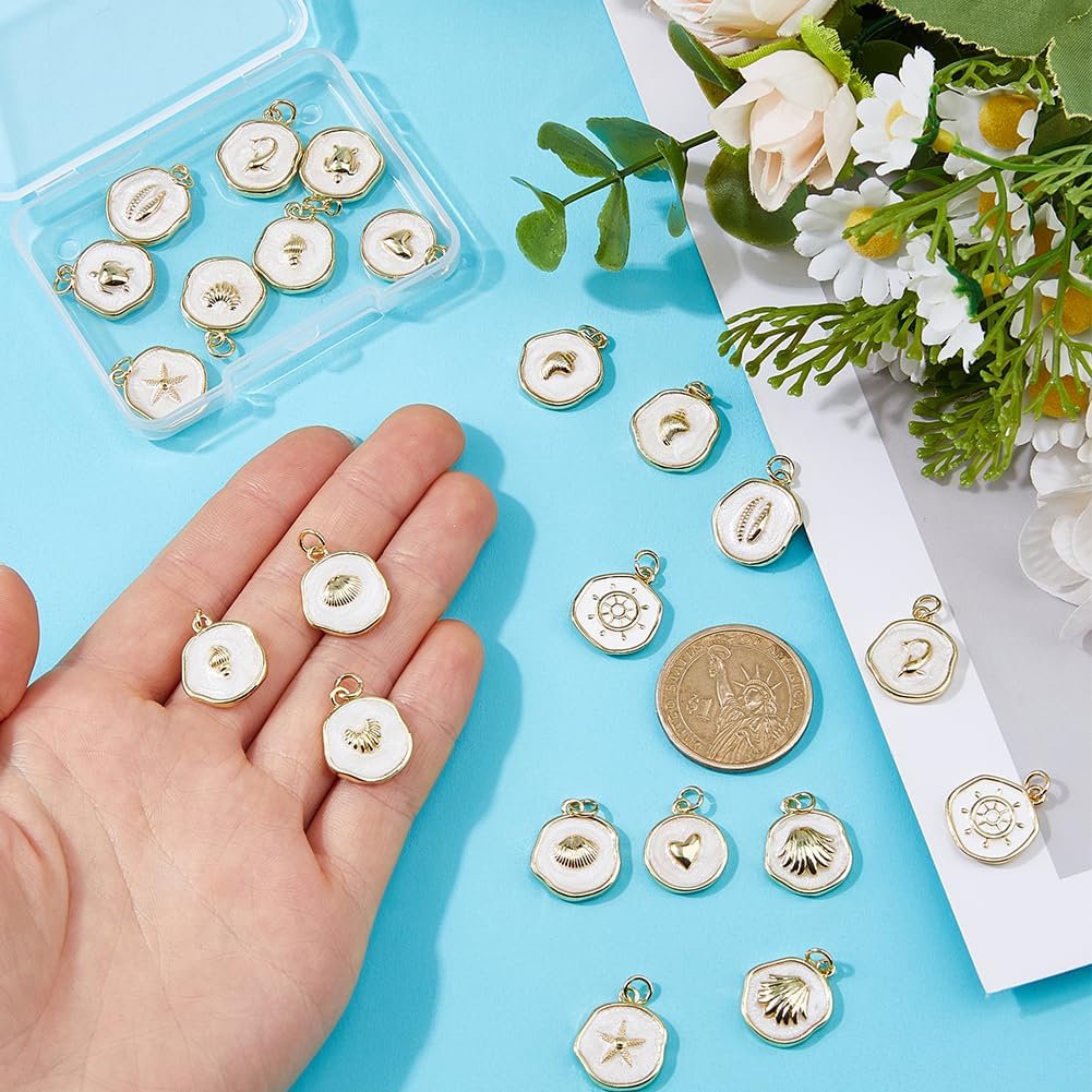 22Pcs Ocean Sea Enamel Charms 11 Styles Gold Plated Flat Round Ocean Pendants Ocean Summer Beach Craft Charms for Jewelry Necklace Bracelets Earrings Making DIY Crafts - Image 3