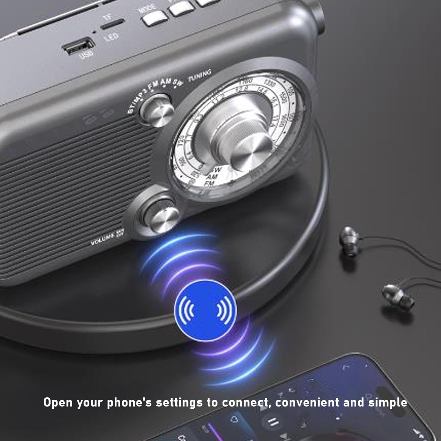 Zunate Portable AM FM SW Retro Radio with Bluetooth 5.3, U Disks Playback, Long Battery Life, Wireless Music Streaming, and Extended Antenna for Phones & Tablets