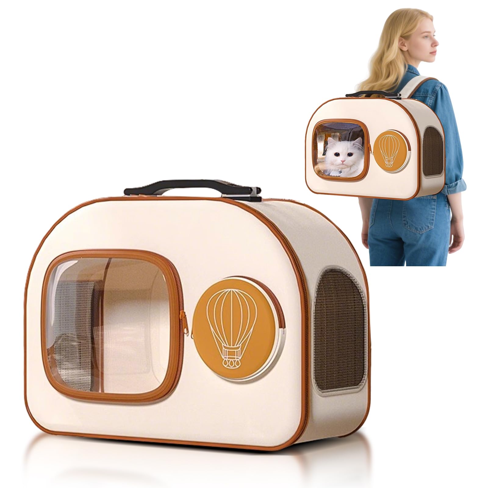 PETCUTE Transportín para Mascotas con Ruedas,Mochila para Gatos con Ruedas,Mochila para Perros con Asa Telescópica,Correa para Hombro,Carga de 6 kg,para Viajar en Tren/Automóvil/Restaurante/Avión