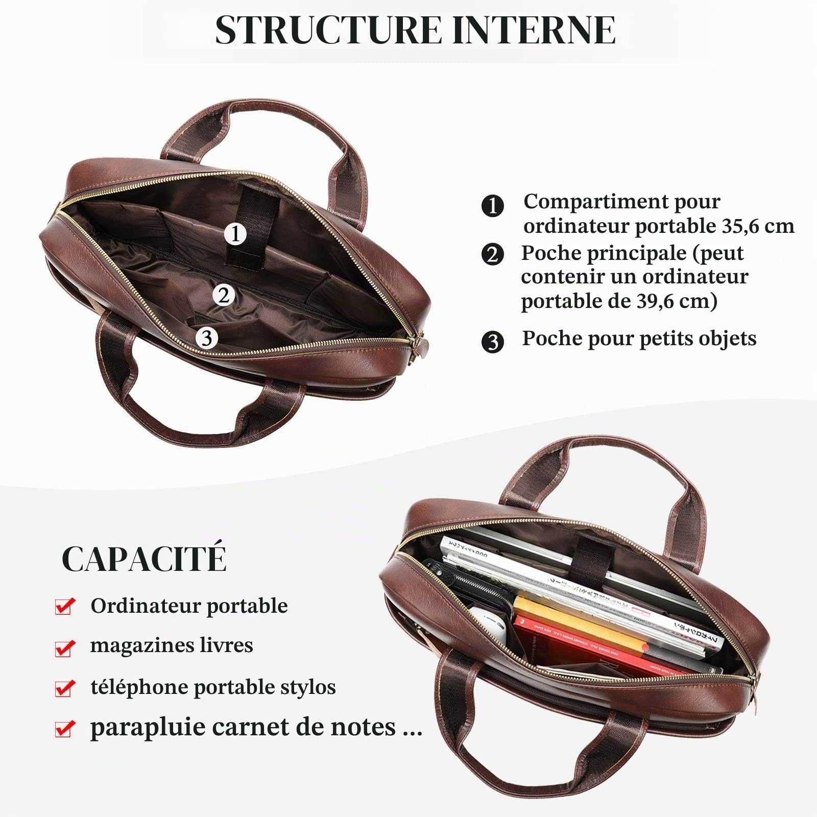 VINBAGGE Sac Business Mallette Homme Cartable Sacs Business en Cuir Véritable 14 Pouces Porte Document Sac de Messager Sac à Bandoulière d'affaires