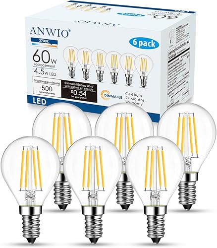 ANWIO Bombilla de filamento LED G14 E12 con base de tornillo regulable de 4.5 W (equivalente a 60 W) 2700 K blanco cálido bombilla Edison (6