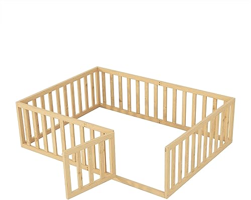 Miniatura 25 de Merax Marco de cama de piso de madera de tamaño individual con valla y puerta (nogal) Nuez,Natural,https://www.amazon.com/dp/undefined