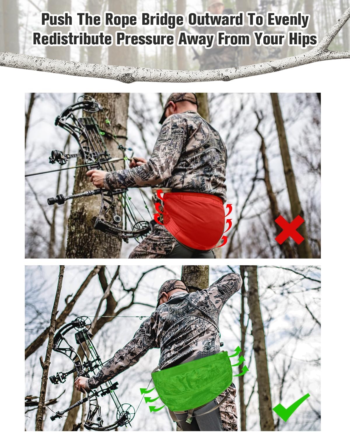 Tiga Hunting Saddle Hip Pinch Eliminator – Bridge Spreader Saddle Hunting – Tree Saddle Hunting Accessories - Saddle Bridge Spreader - 304 Stainless Steel Saddle Hip Saver for Tree Saddle Hunting