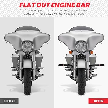 2009-2013 Touring Front Engine Guard Crash Bar Flat Out Bar Compatible with Harley Davidson Street Glide Road Glide Road King Electra Glide Trike Glide Black Motorcycle Bumper