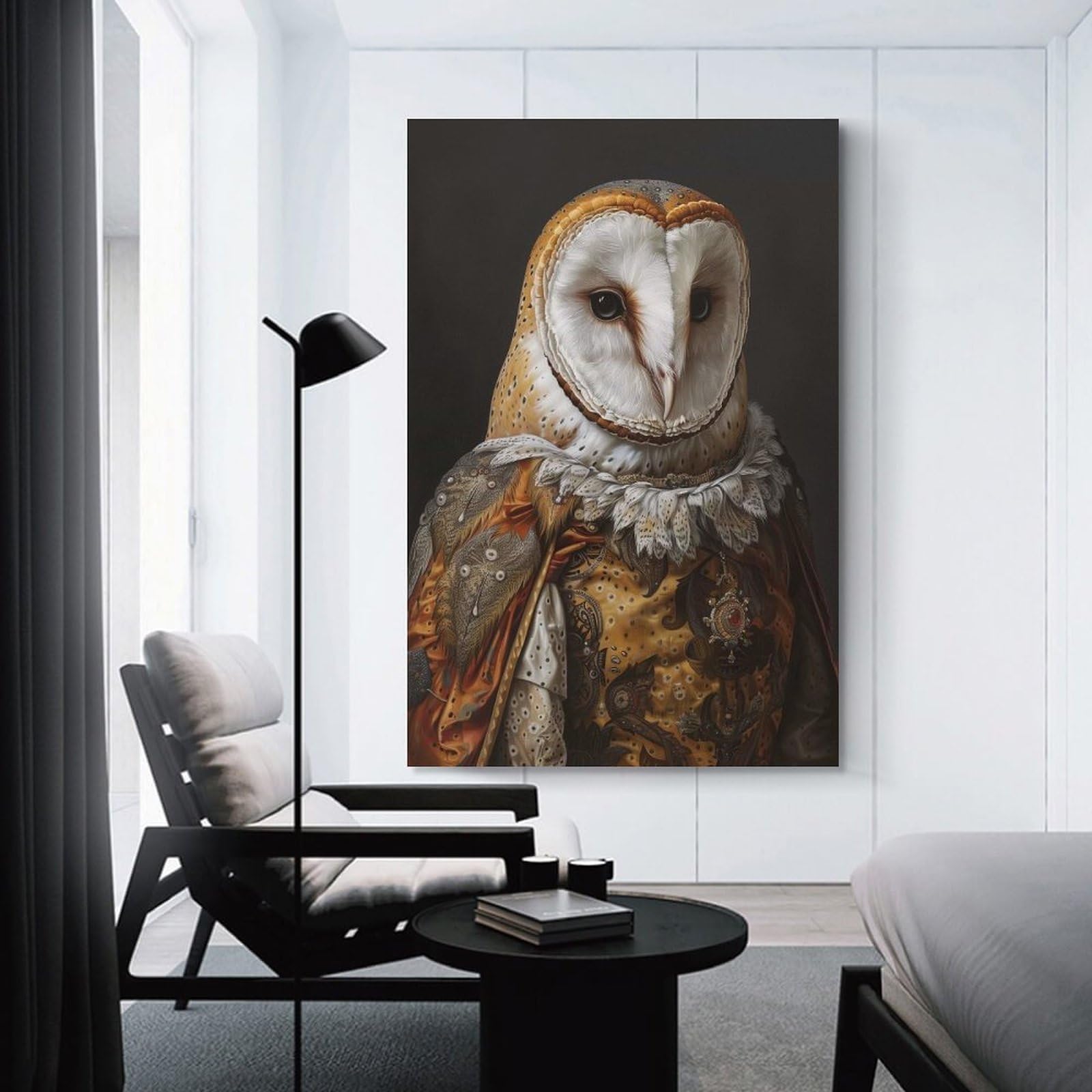 Junmoney Unframe-Style-15 Hanging Wall Art Medieval Owl Portrait, 16X24inch(40X60cm), For Entryway, Lounge Links Or Small Walls, A Neat Decor Update For Hallways