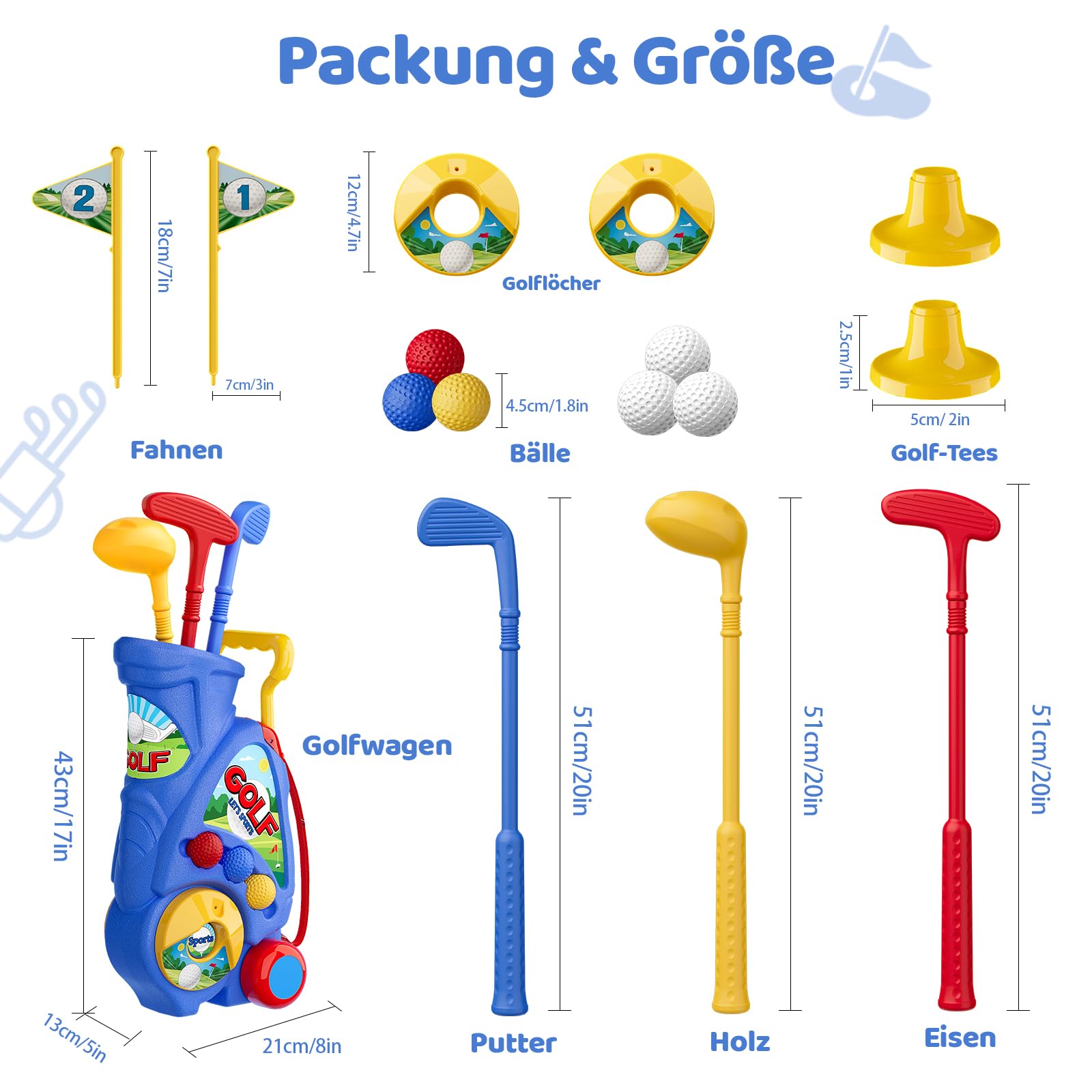 Naxudcoo Golf Set für Kinder 3 4 5 Jahre, Minigolf Spielzeug mit 6 Bälle, 3 Golfschläger, Indoor & Outdoor Spielzeug ab 3 Jahre Junge, Golfspielzeug Geschenk für Jungen Mädchen