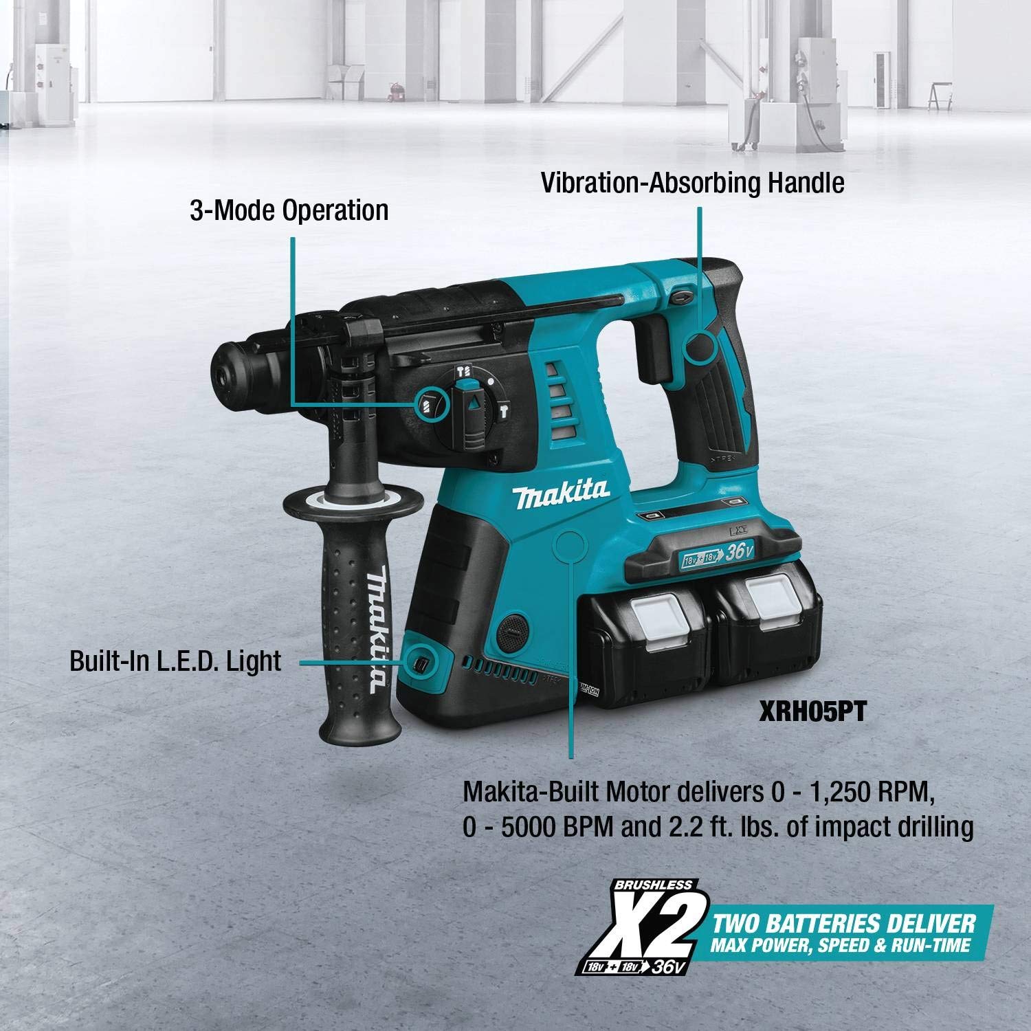 Cordless Rotary Hammer Drill Makita XRH05Z 18V X2 Cordless Rotary