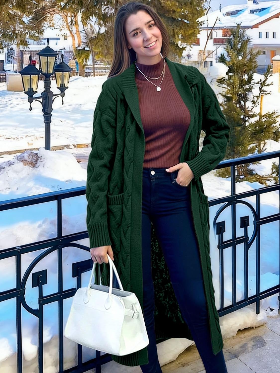 Cable Knit Cardigan Sweaters for Women 2026 Fall Winter Open Front Hooded Oversized Long Trendy Warm Coats Outwear - Image 2