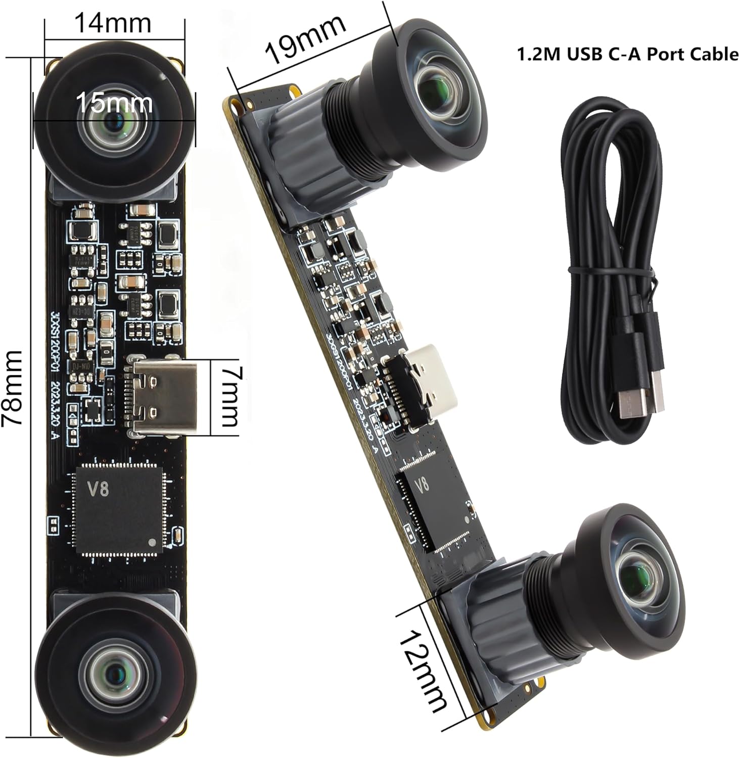 1200P Global Shutter USB Camera | High-Speed 120fps 3D VR Stereo Dual Lens | Wide-Angle No-Distortion Sync for Robotics, Face Recognition & Industrial Applications