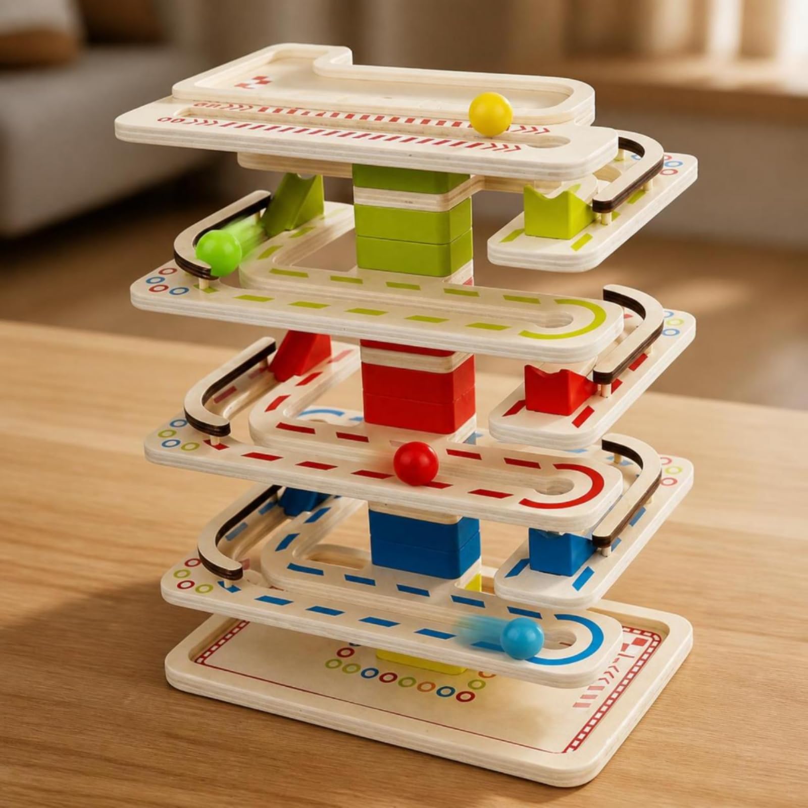 Giocattolo in Legno attività Manuale | Pista per Biglie da, 3D, Torre per Biglie, Casa, Bambini