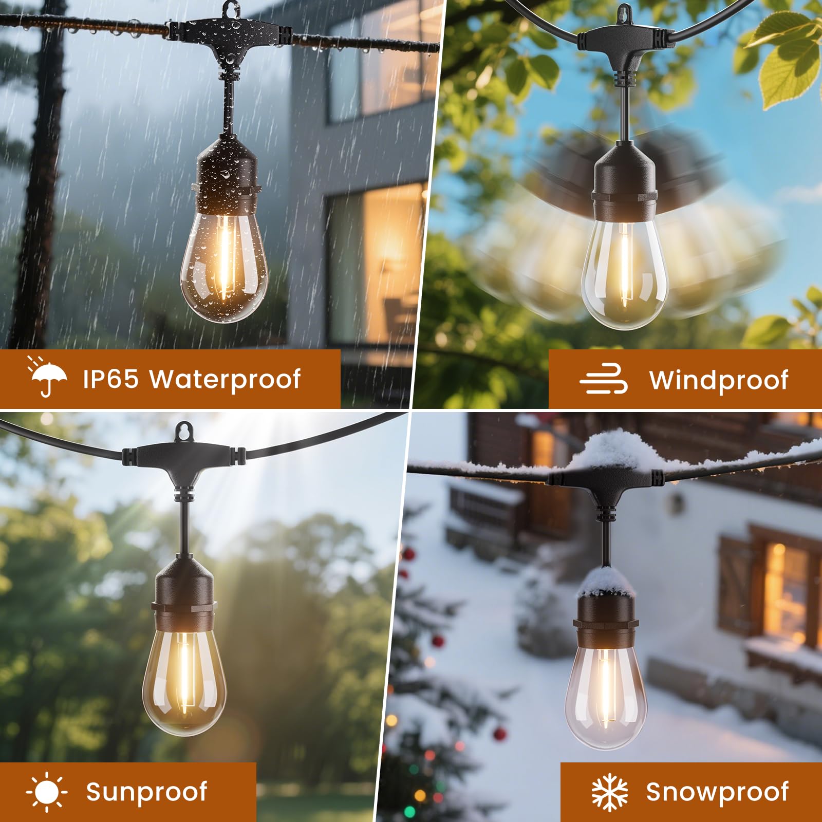 Lichterkette Außen 45M, LED Lichterkette Outdoor, Wasserdicht IP65, 45+3 S14 Plastik Birne Lichterketten Glühbirnen für Aussen Garten Terrasse Party Hochzeit, 2700K Warmweiß