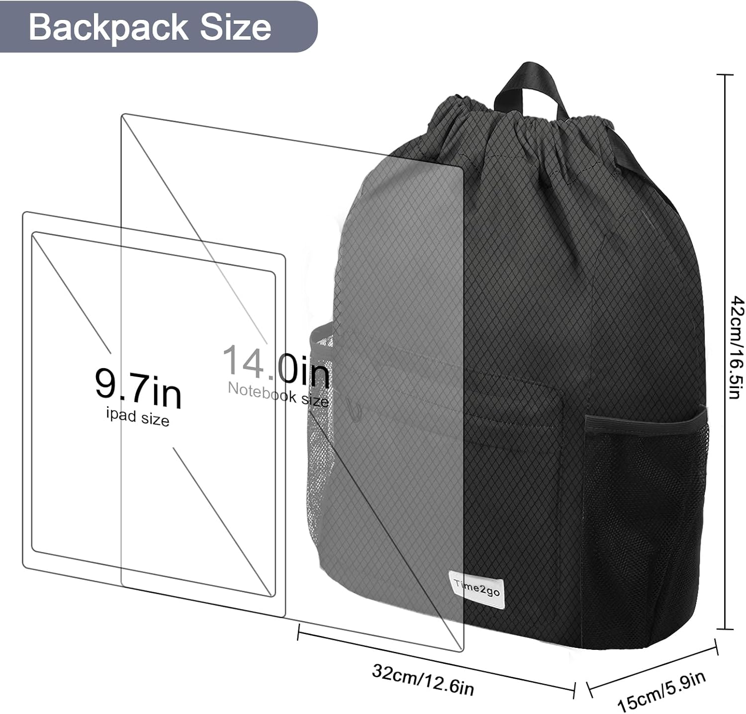 Waterproof Drawstring Backpack Sports Gym Sackpack with Mesh Pocket String Cinch Beach Bag for Men Women - Image 7