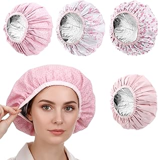 4pcs Deep Conditioning Cap, Pink Heating Caps for Deep Conditioning, Reusable Heated Hair Cap for Hair Treatment, Shower Caps for Home Salon