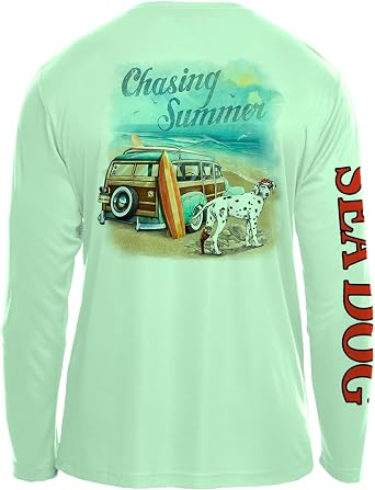 SEA DOG Chasing Summer UPF50 UV Sun Protection Long Sleeve Shirt 100% Microfiber Polyester - Designed & Printed in USA