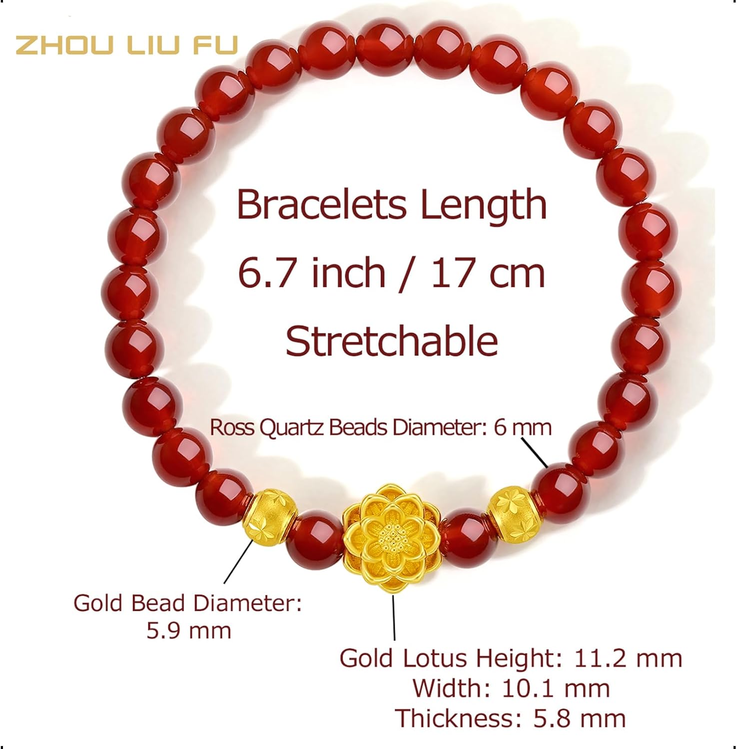 24K Gold Bracelet for Women Lotus Stretch Bracelets Flower Charm Natural Agate Beaded Chain Adjustable Healing Stone Bangle Dainty Stackable Link Trendy Ball Cuff Floral Jewelry Chakra Solid Gold Gift