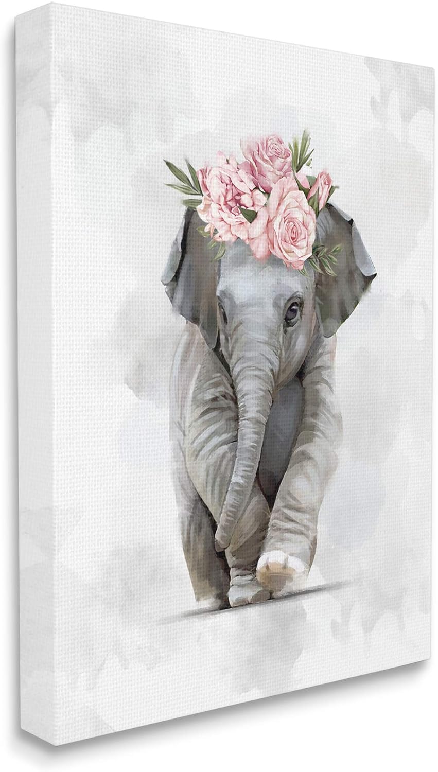 Stupell Industries Adorable Baby Elephant Eye-Catching Pink Flower Crown