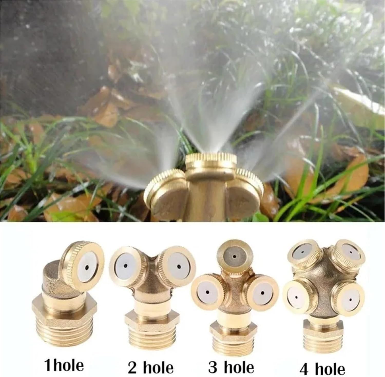 1Pc 1/2" Misting Nozzle Brass Atomizing Spray Fitting Nebulizer Hose Connector Water Sprinkler Adjustable for Garden, Patio, Greenhouse(1set 4 nozzles)