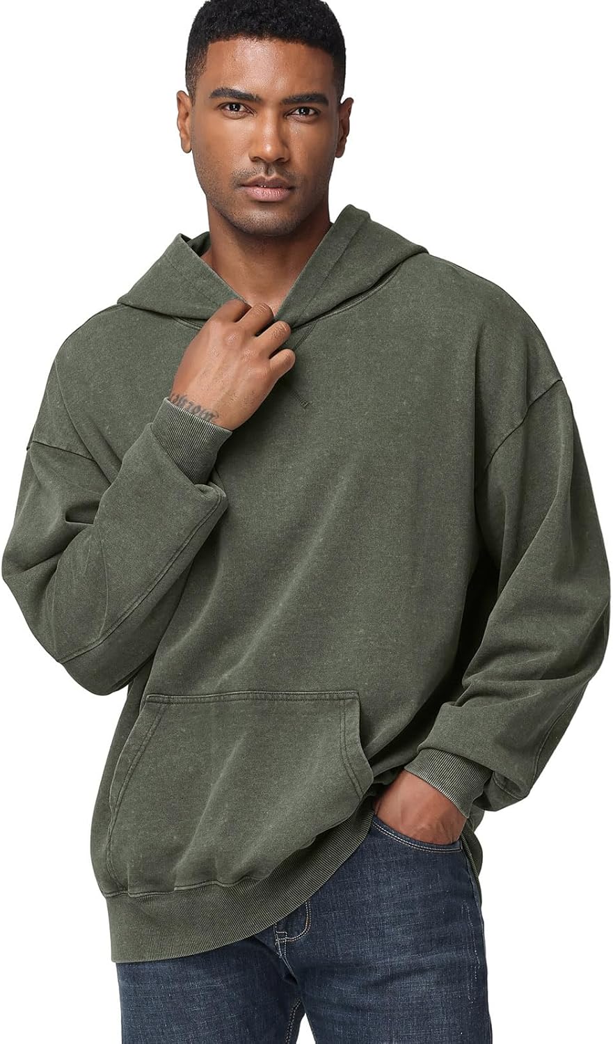 KEEPSHOWING Mens Oversized Hoodie Unisex Acid Wash Hoodie Vintage Pullover Hoodies Hip Hop Sweatshirts with Pocket - Image 4