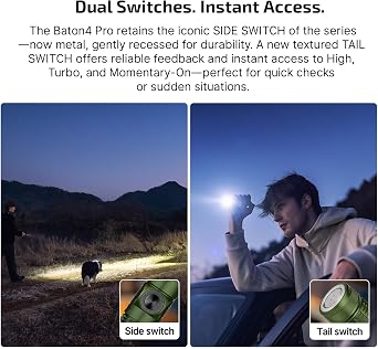 OLIGHT Baton4 Pro Portable Handheld Torch 1600 Lumens 200m IPX8 Waterproof Dual Switch EDC Light with USB‑C MCC Charging for Outdoor Home Repair Dog Walking (OD Green) [Energy Class A]